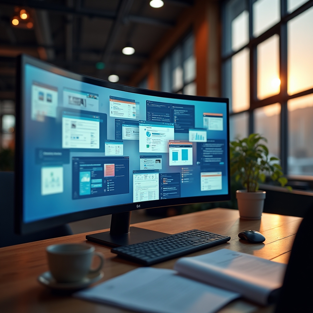 Multiple software tool interfaces open simultaneously on a desktop screen, illustrating tool sprawl